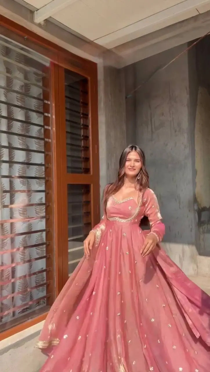 Fendy Silk Embroidered Anarkali Suit Set