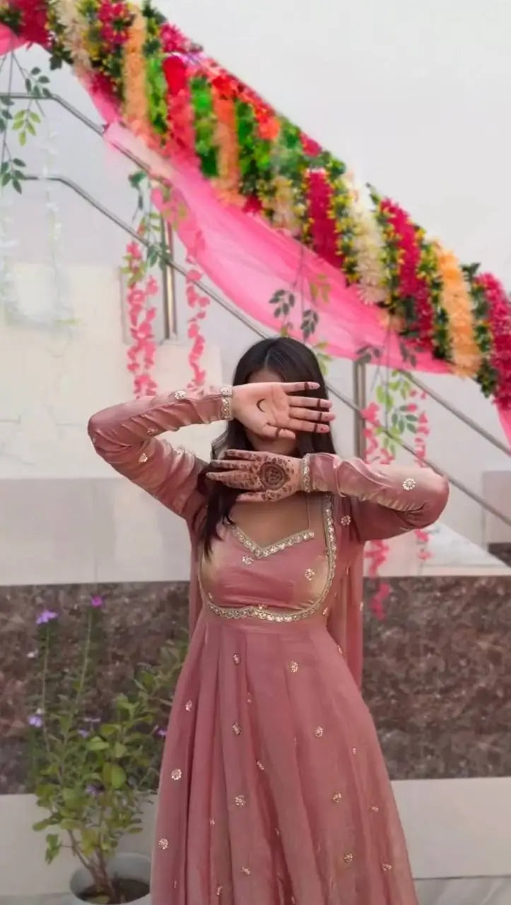 Fendy Silk Embroidered Anarkali Suit Set