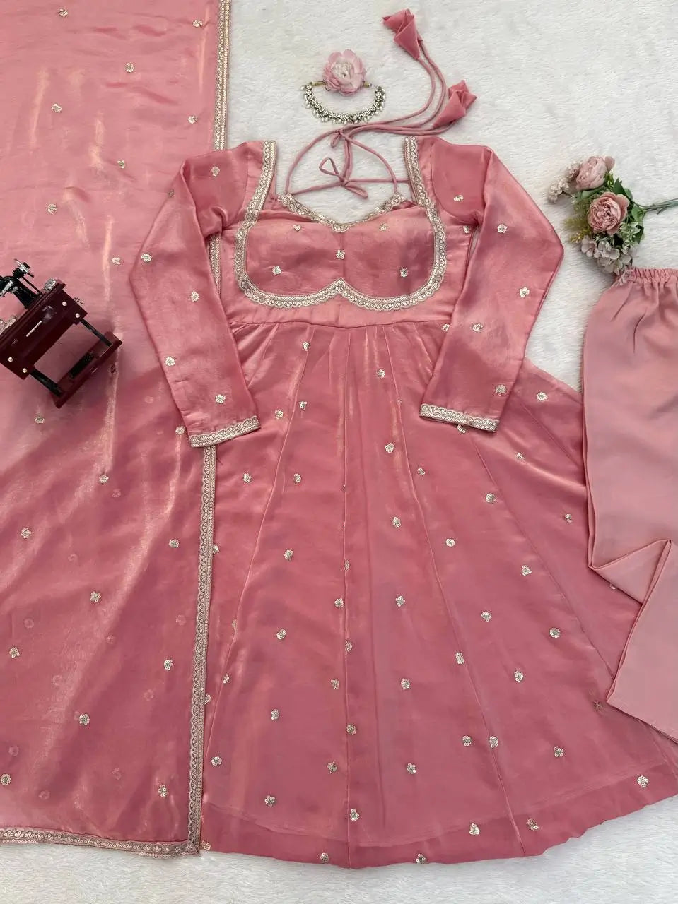 Fendy Silk Embroidered Anarkali Suit Set