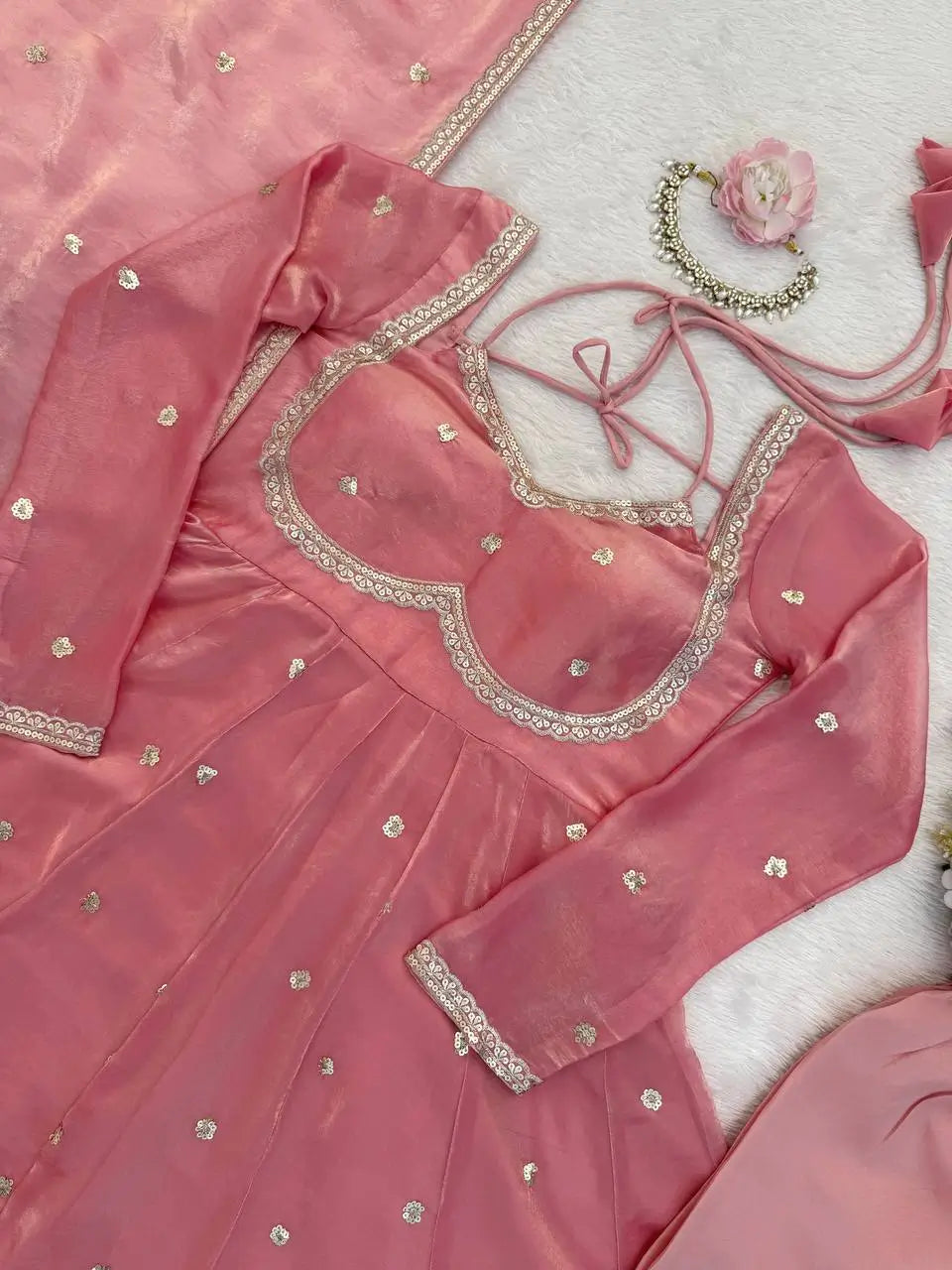 Fendy Silk Embroidered Anarkali Suit Set