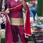 Fendy Silk Embroidered Farshi Pant Suit Set (Available in Teal & Wine)