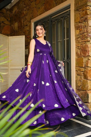 Fendy Silk Embroidered Gown with Palazzo & Dupatta – Fully Stitched