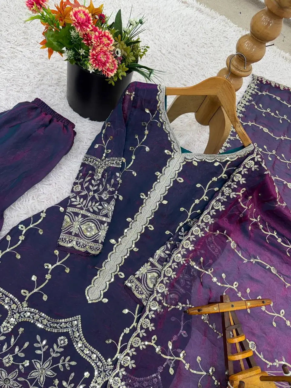 Fendy Silk Embroidered Kurti Sharara Set