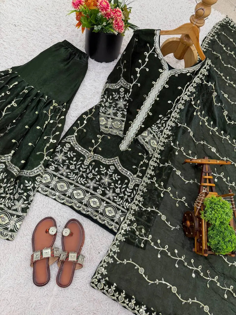 Fendy Silk Embroidered Kurti Sharara Set