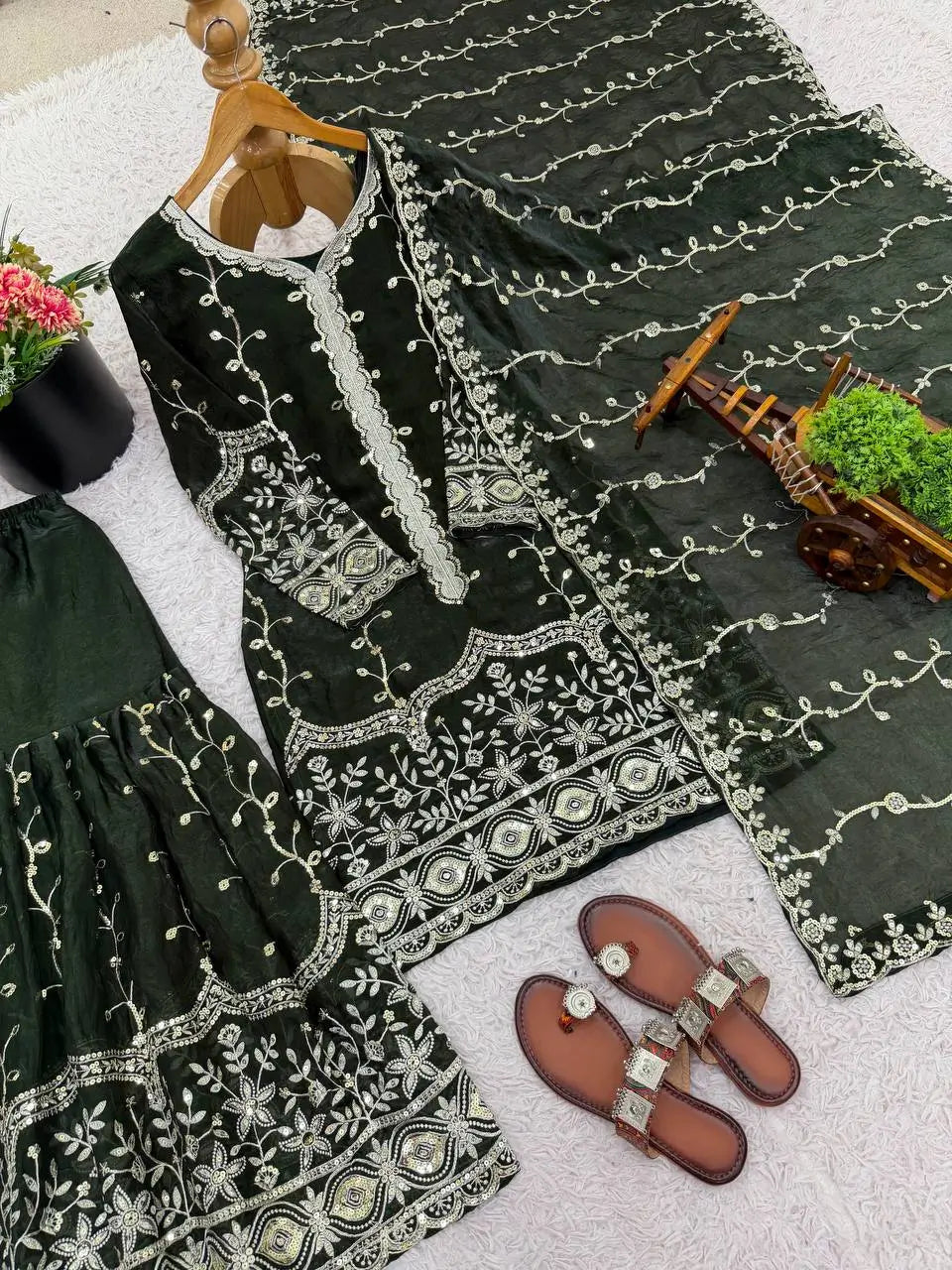 Fendy Silk Embroidered Kurti Sharara Set