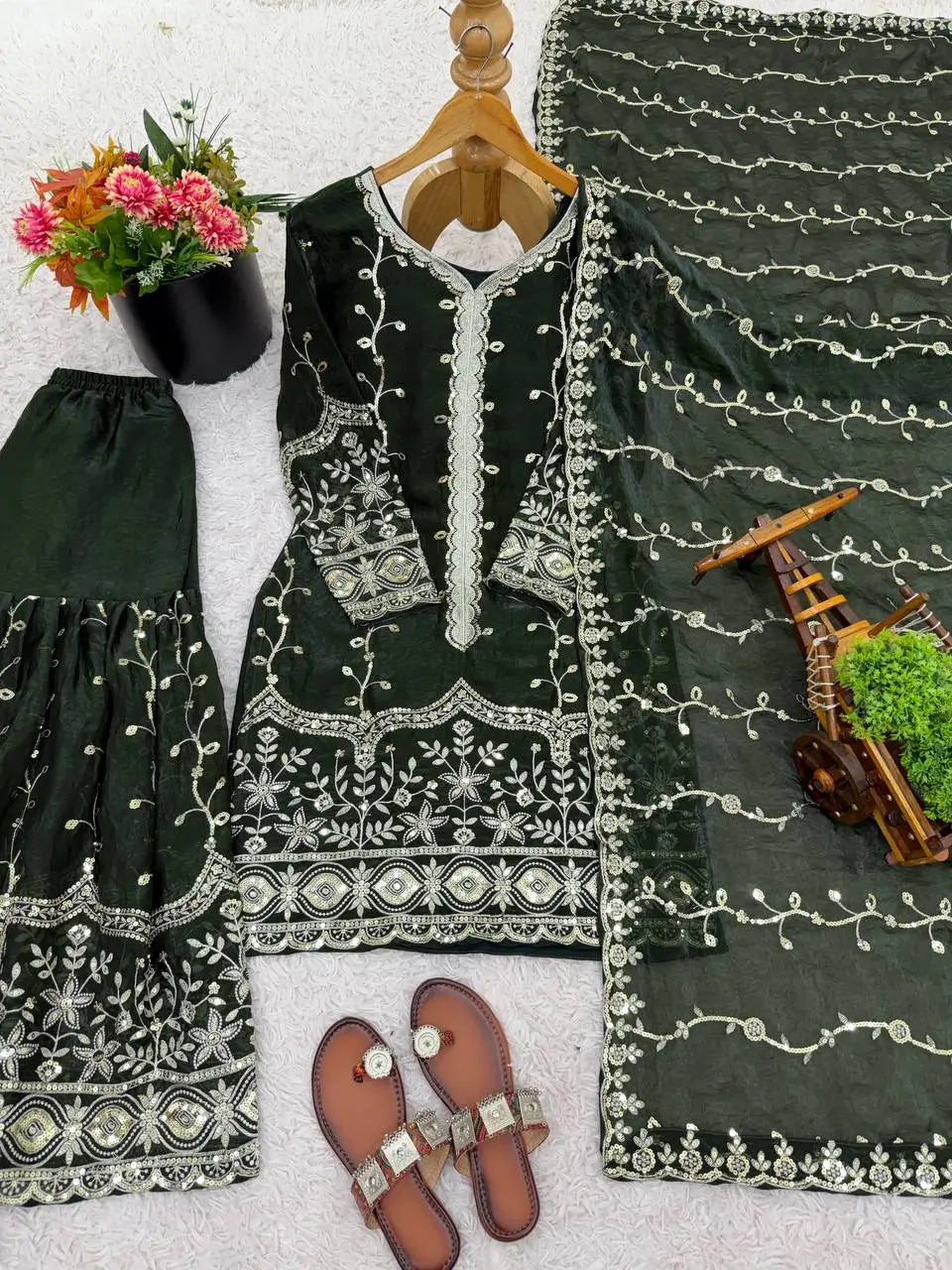 Fendy Silk Embroidered Kurti Sharara Set