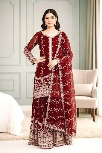 Fendy Silk Embroidered Kurti Sharara Set