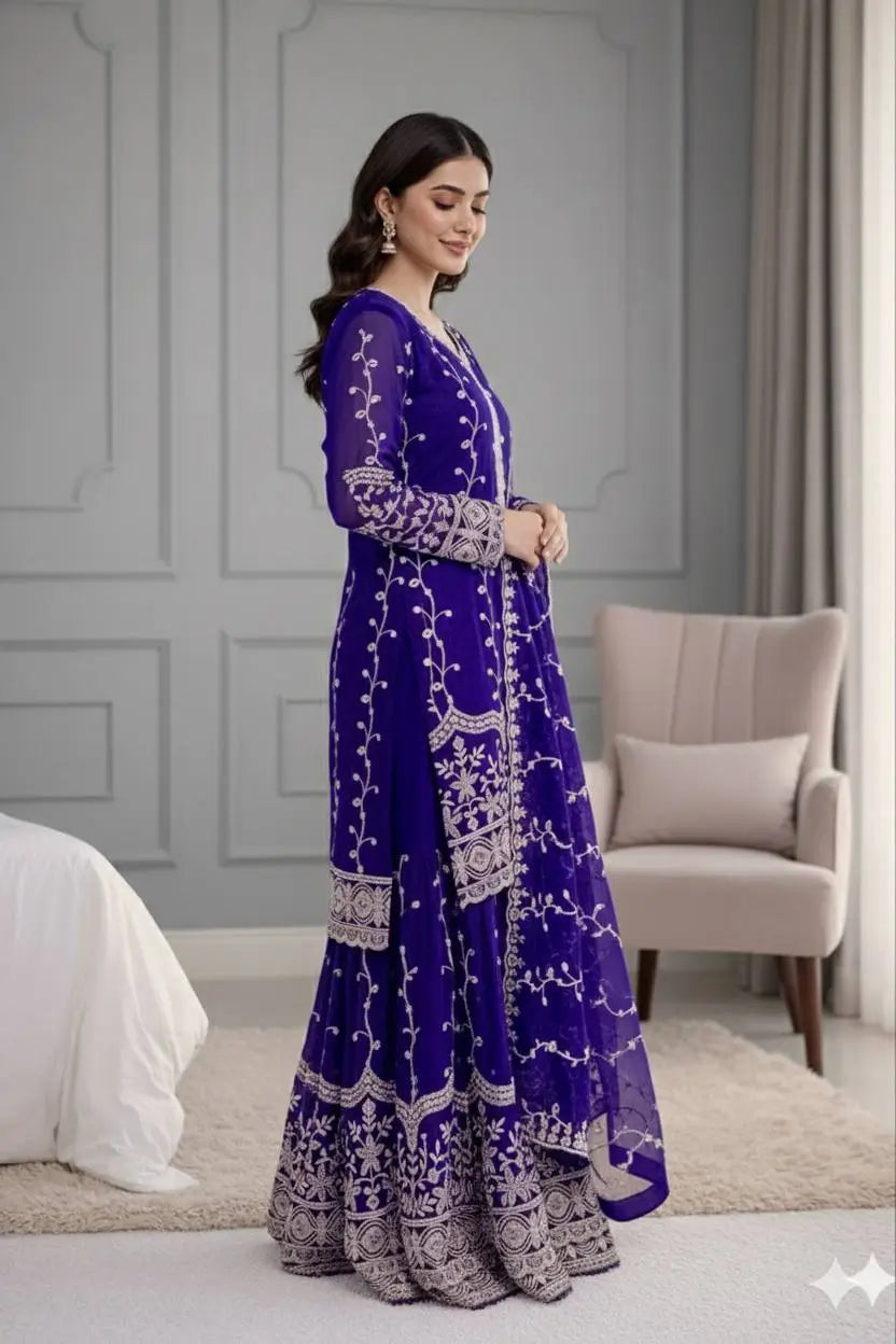 Fendy Silk Embroidered Kurti Sharara Set