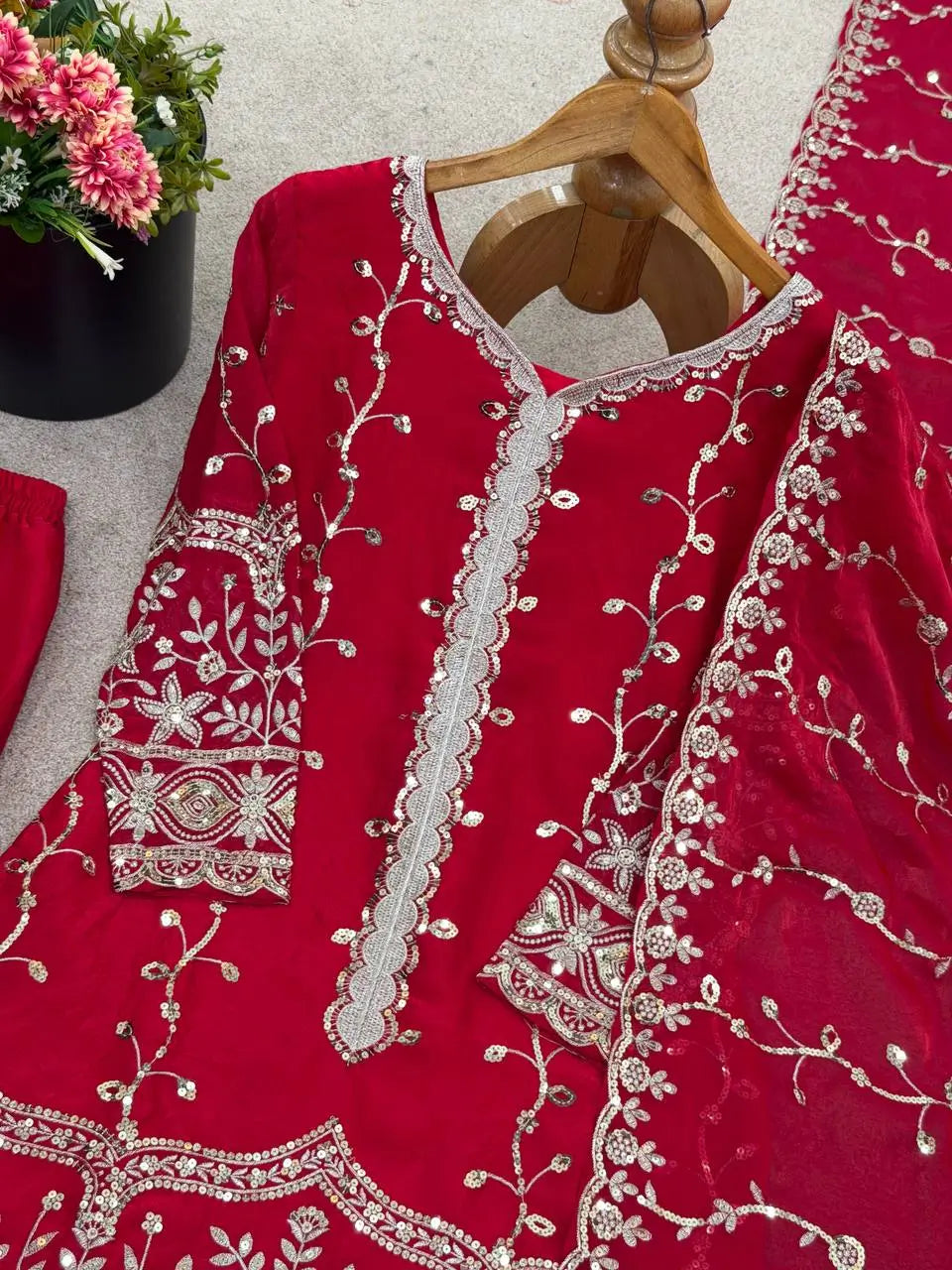 Fendy Silk Embroidered Kurti Sharara Set
