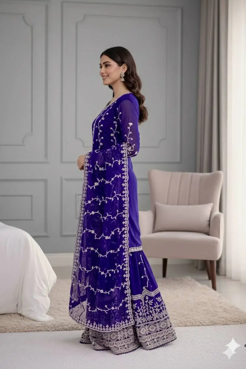 Fendy Silk Embroidered Kurti Sharara Set