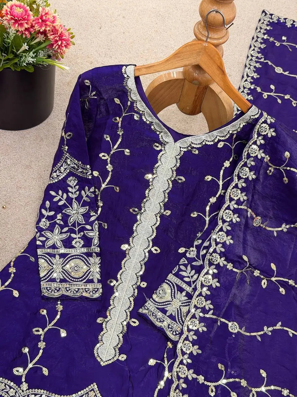 Fendy Silk Embroidered Kurti Sharara Set