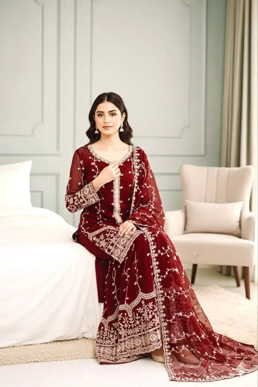 Fendy Silk Embroidered Kurti Sharara Set