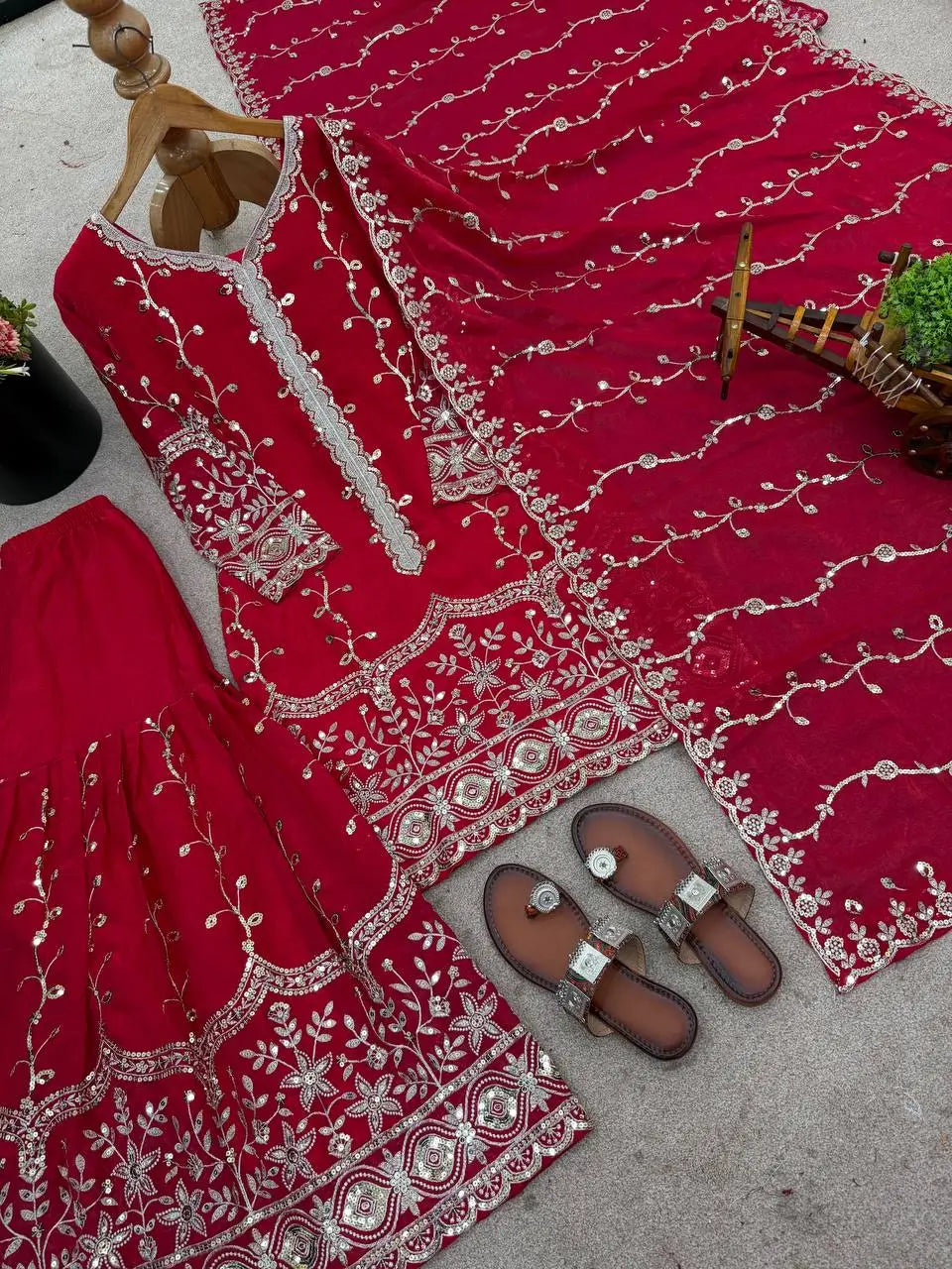 Fendy Silk Embroidered Kurti Sharara Set
