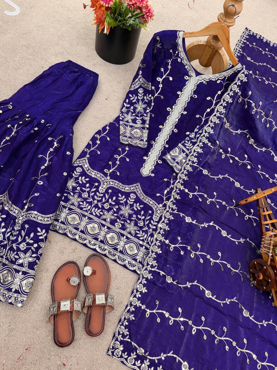 Fendy Silk Embroidered Kurti Sharara Set
