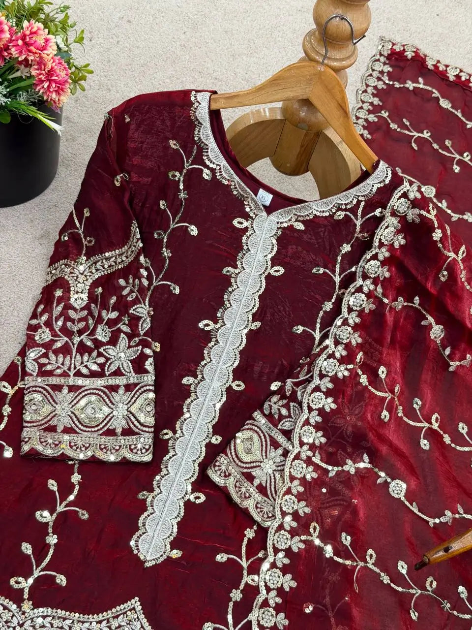 Fendy Silk Embroidered Kurti Sharara Set
