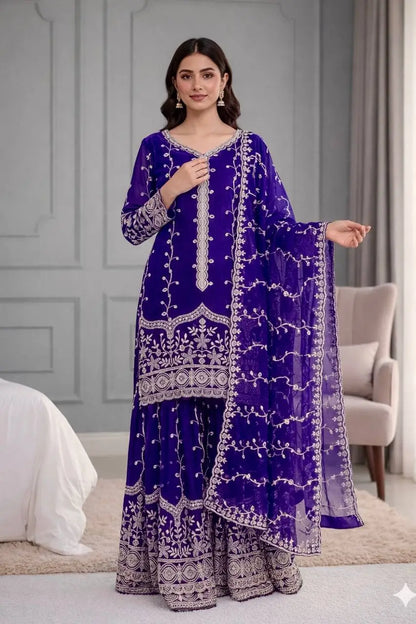 Fendy Silk Embroidered Kurti Sharara Set
