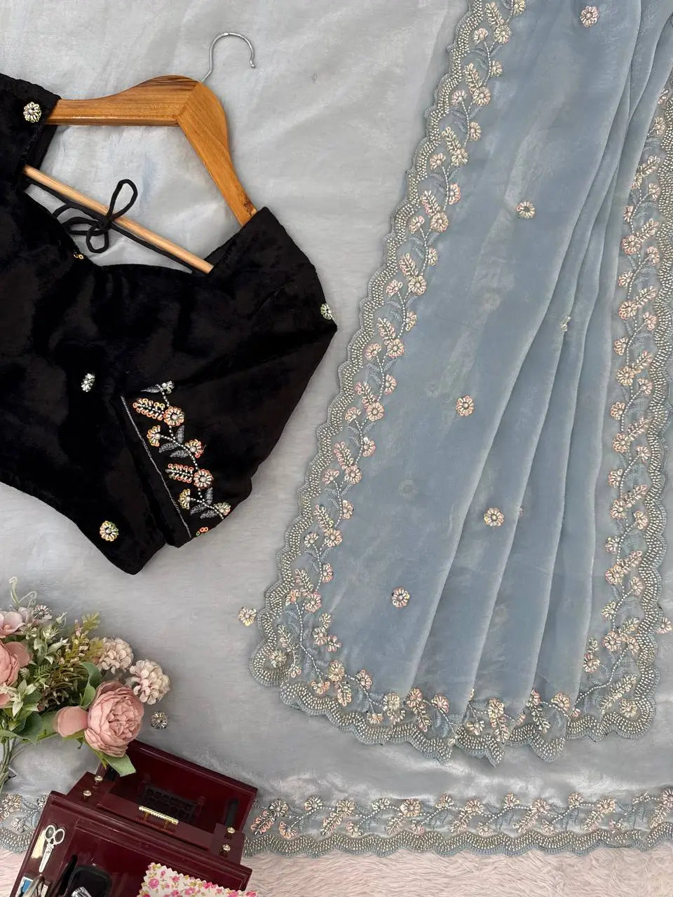 Fendy Silk Saree with Velvet Blouse