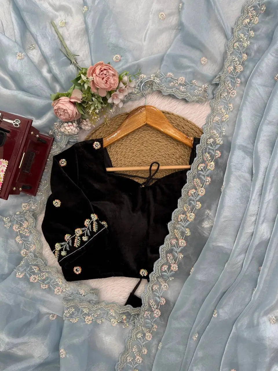 Fendy Silk Saree with Velvet Blouse