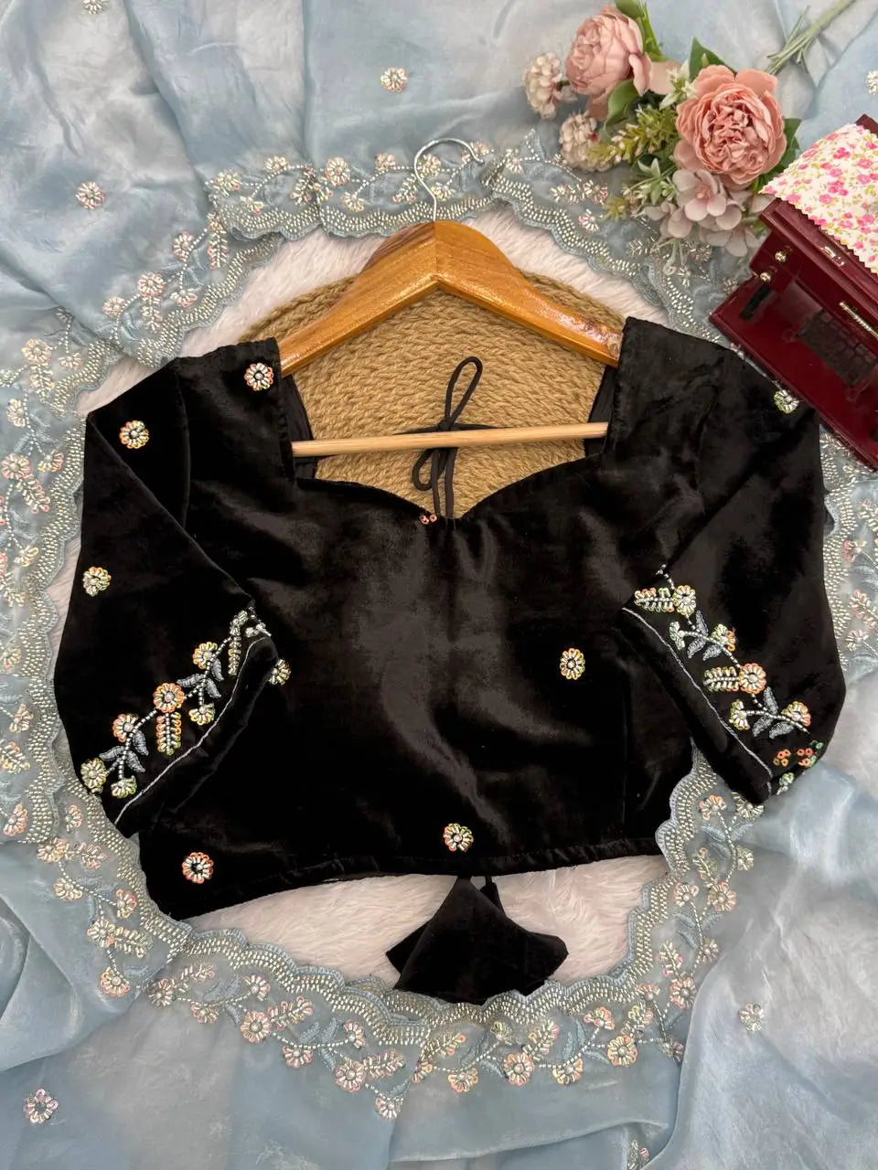 Fendy Silk Saree with Velvet Blouse