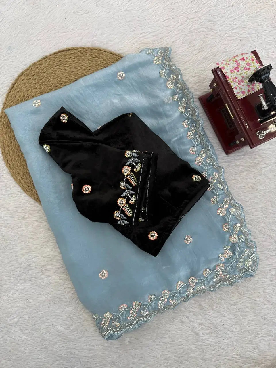 Fendy Silk Saree with Velvet Blouse