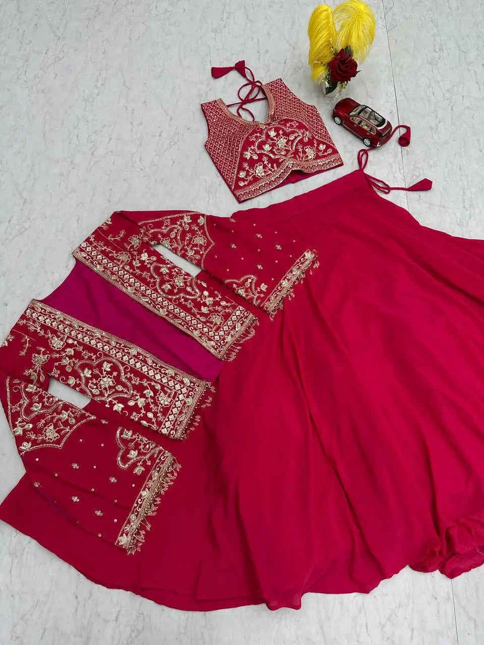 Festival Special Chinon Crop Top Lehenga with Jacket for Wedding and Party Wear