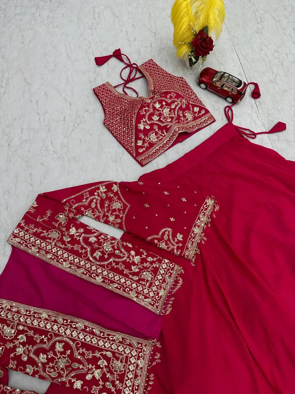 Festival Special Chinon Crop Top Lehenga with Jacket for Wedding and Party Wear