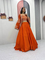 Festival Special Chinon Crop Top Lehenga with Jacket for Wedding and Party Wear
