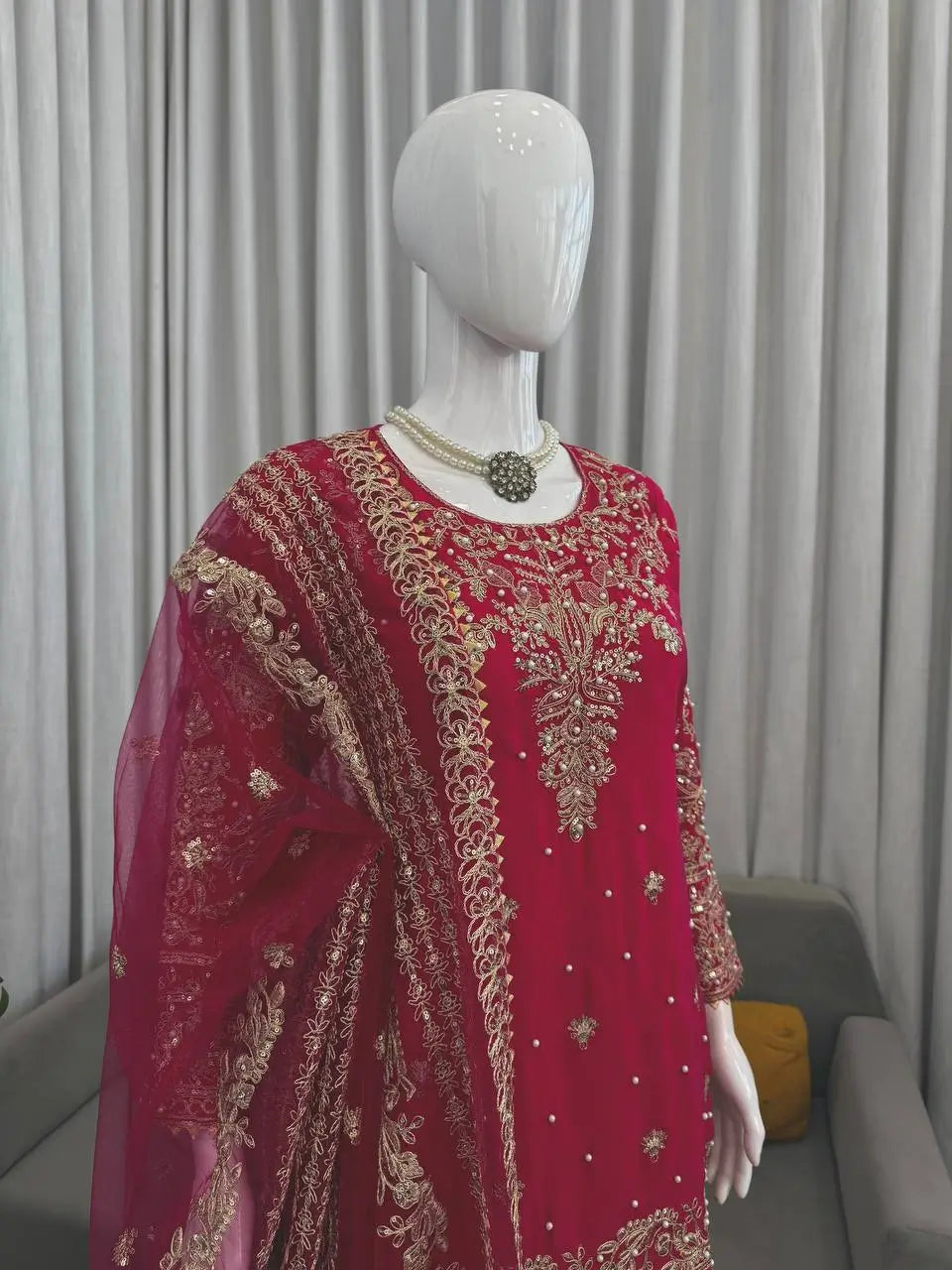 Festive Embroidered Crepe Farshi Suit Set for Wedding and Celebration Wear