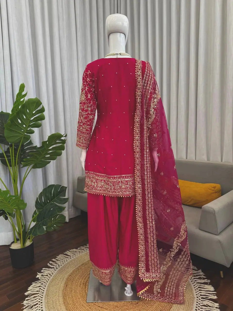 Festive Embroidered Crepe Farshi Suit Set for Wedding and Celebration Wear
