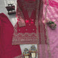 Festive Embroidered Crepe Farshi Suit Set for Wedding and Celebration Wear