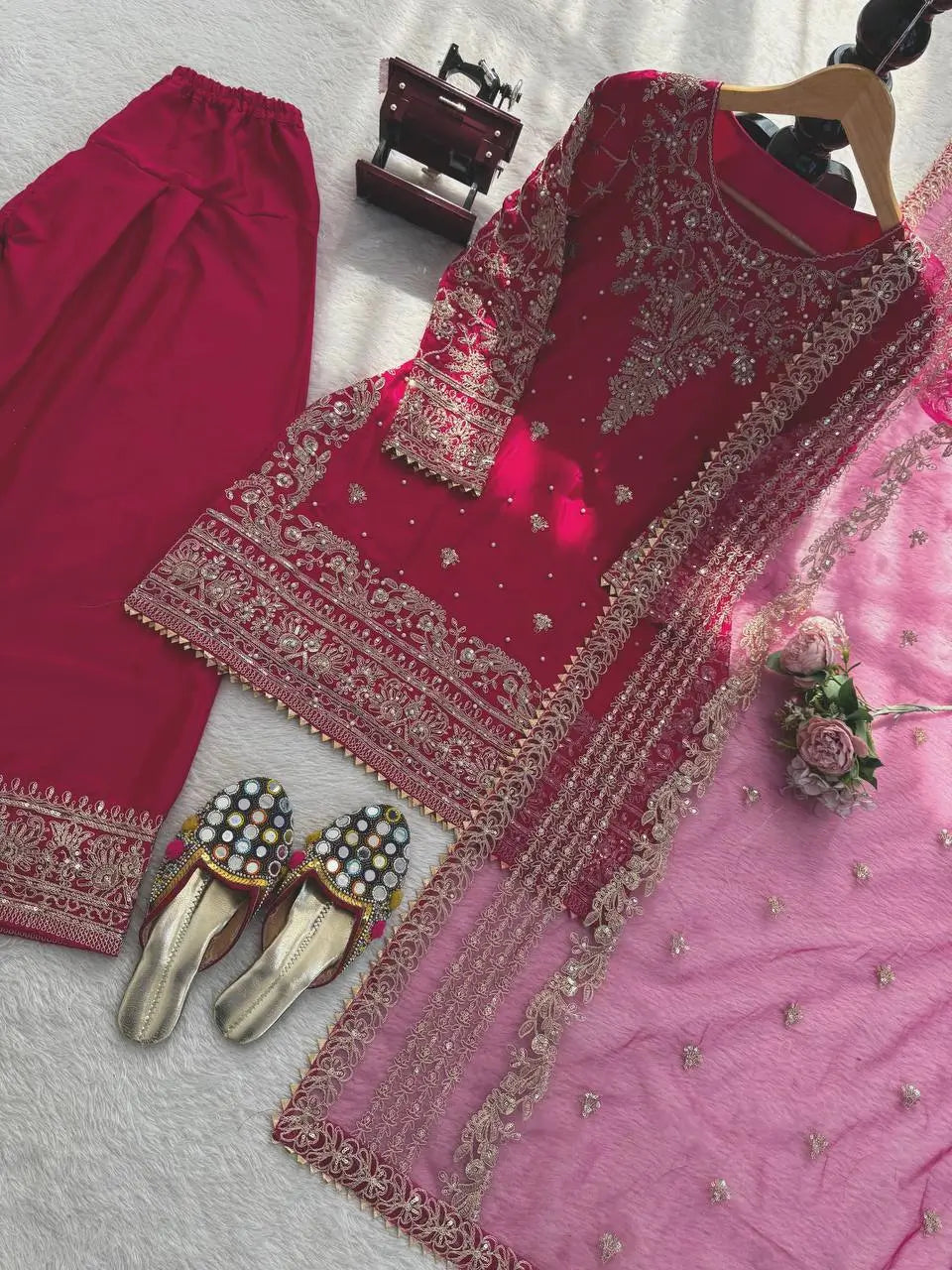 Festive Embroidered Crepe Farshi Suit Set for Wedding and Celebration Wear