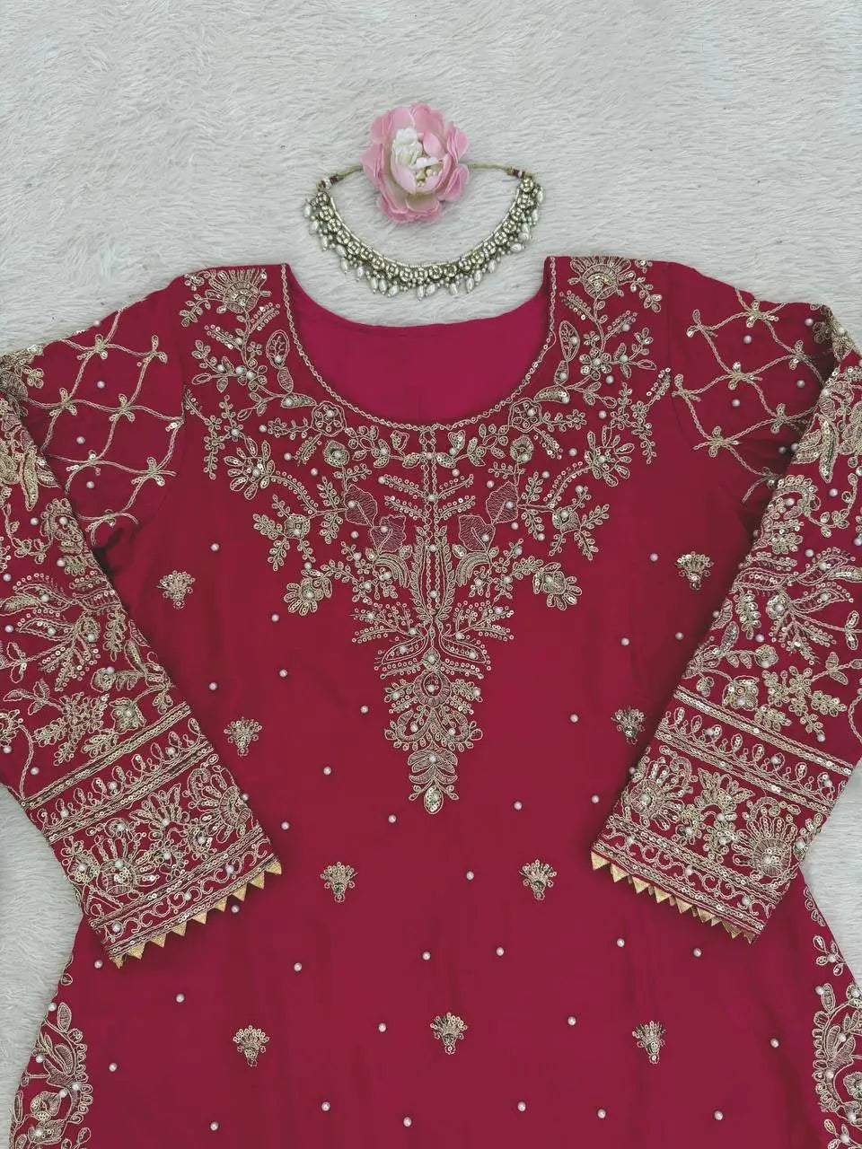 Festive Embroidered Crepe Farshi Suit Set for Wedding and Celebration Wear
