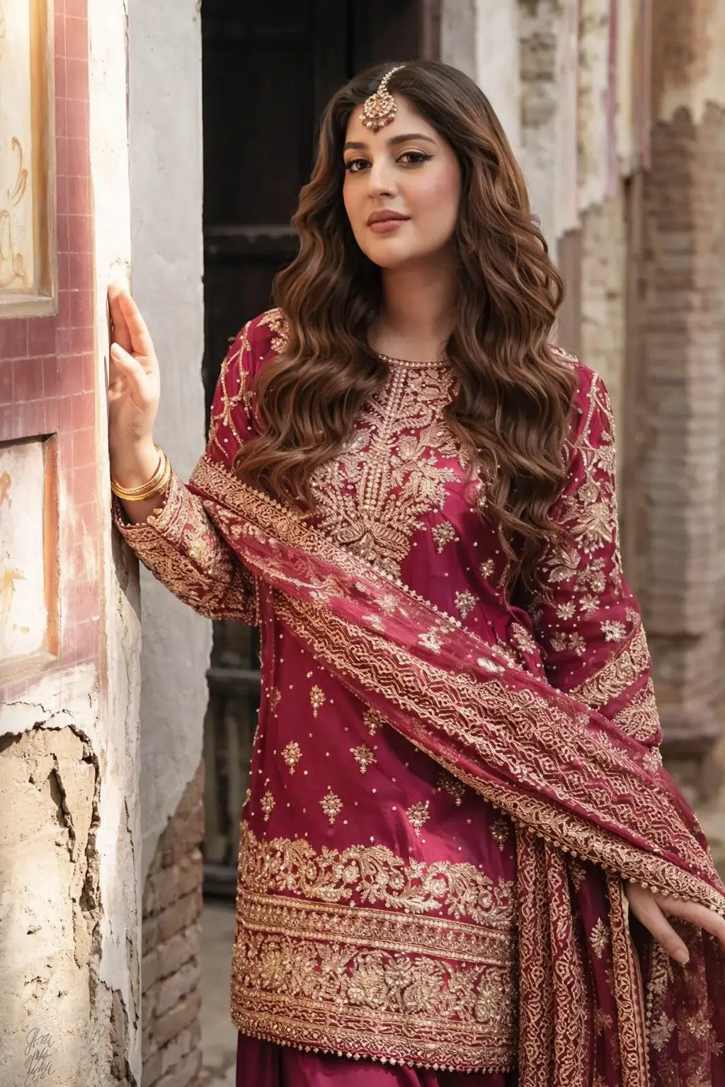 Festive Embroidered Crepe Farshi Suit Set for Wedding and Celebration Wear