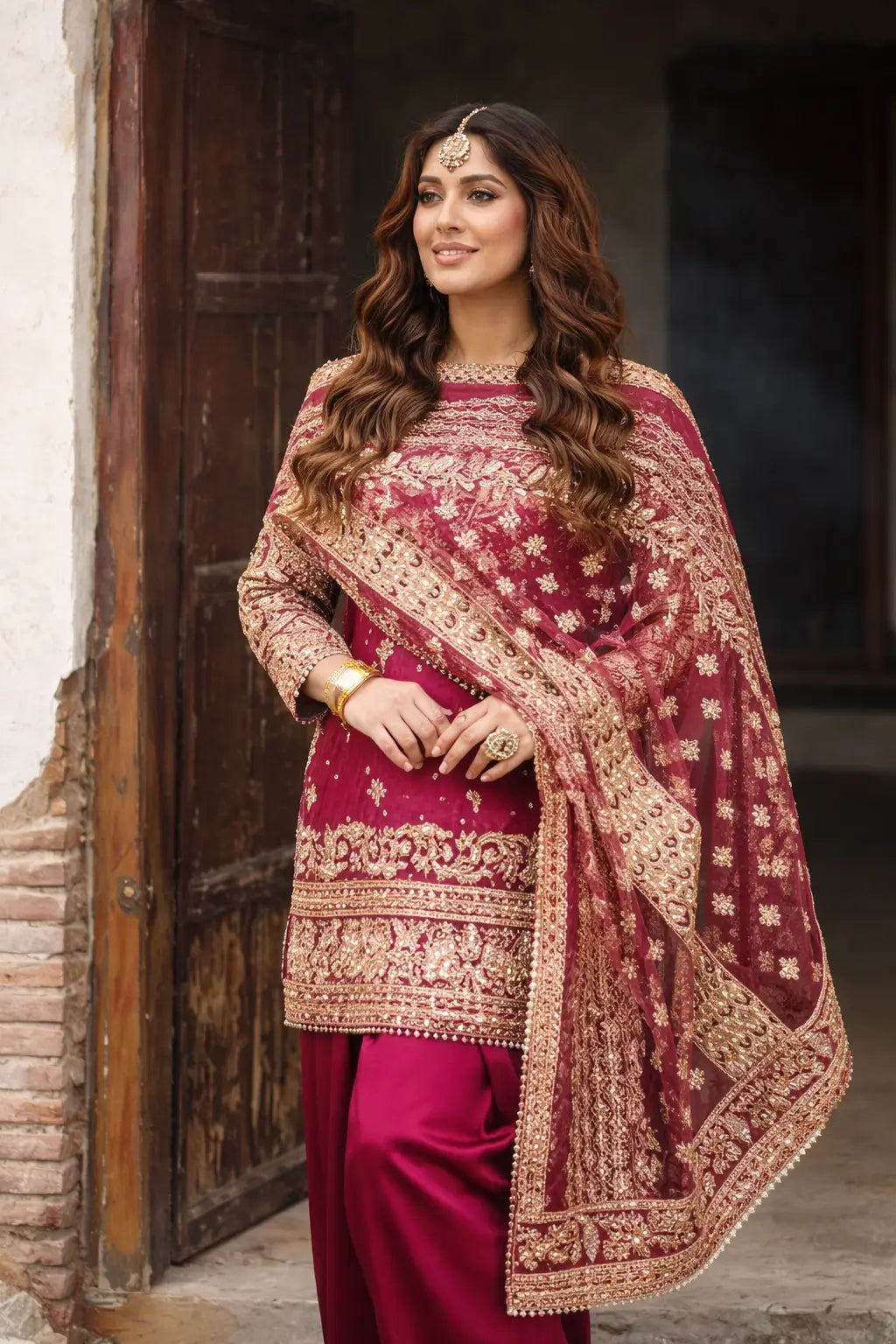 Festive Embroidered Crepe Farshi Suit Set for Wedding and Celebration Wear