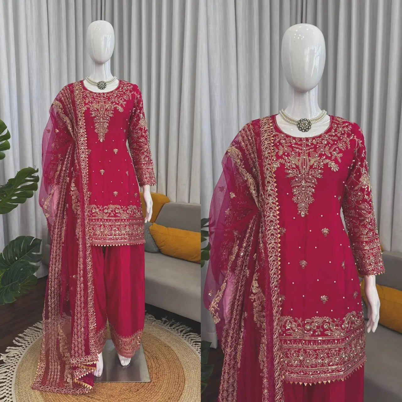 Festive Embroidered Crepe Farshi Suit Set for Wedding and Celebration Wear