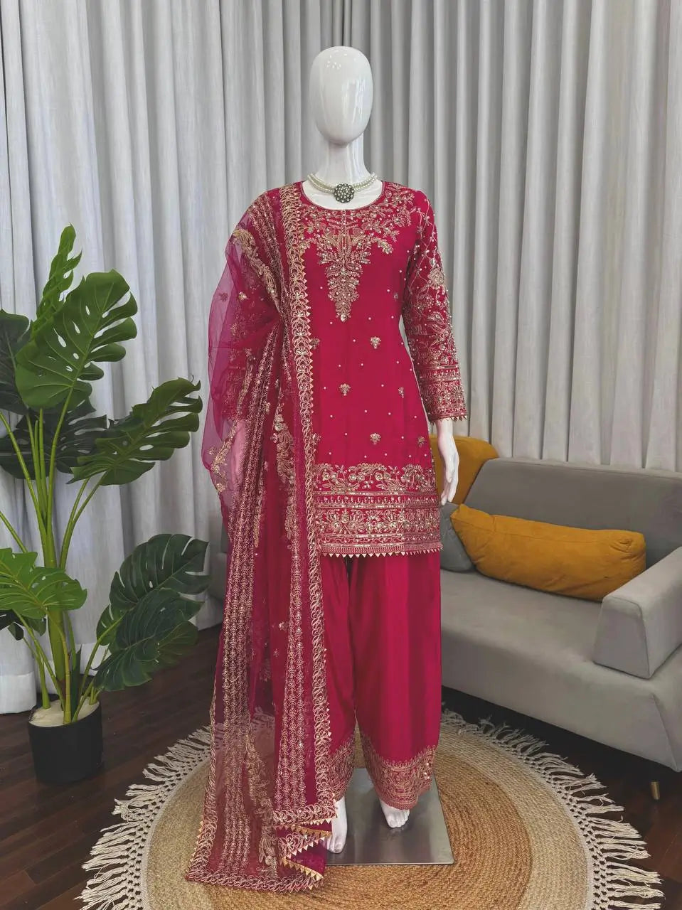 Festive Embroidered Crepe Farshi Suit Set for Wedding and Celebration Wear