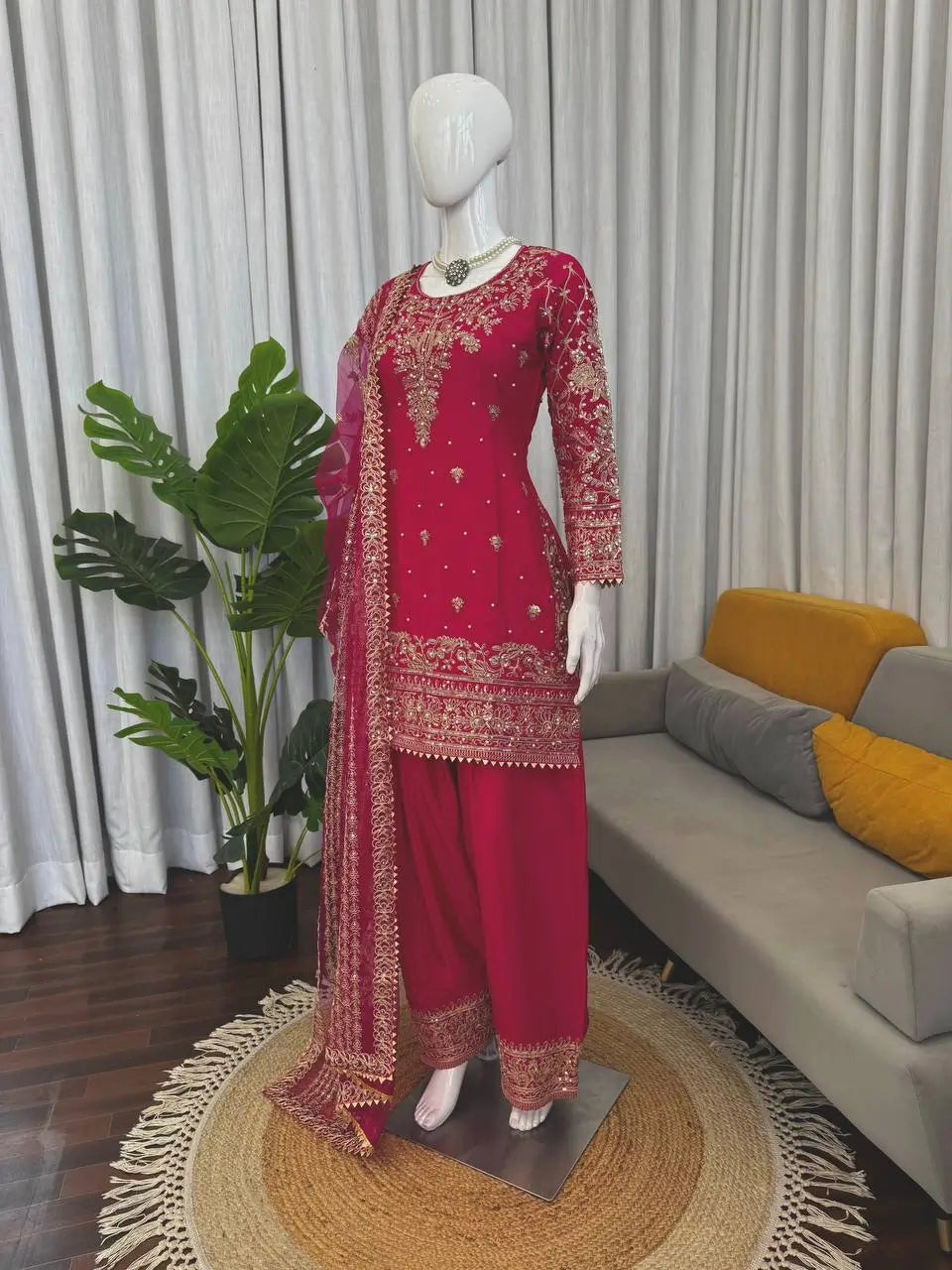 Festive Embroidered Crepe Farshi Suit Set for Wedding and Celebration Wear