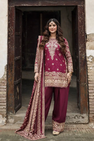 Festive Embroidered Crepe Farshi Suit Set for Wedding and Celebration Wear