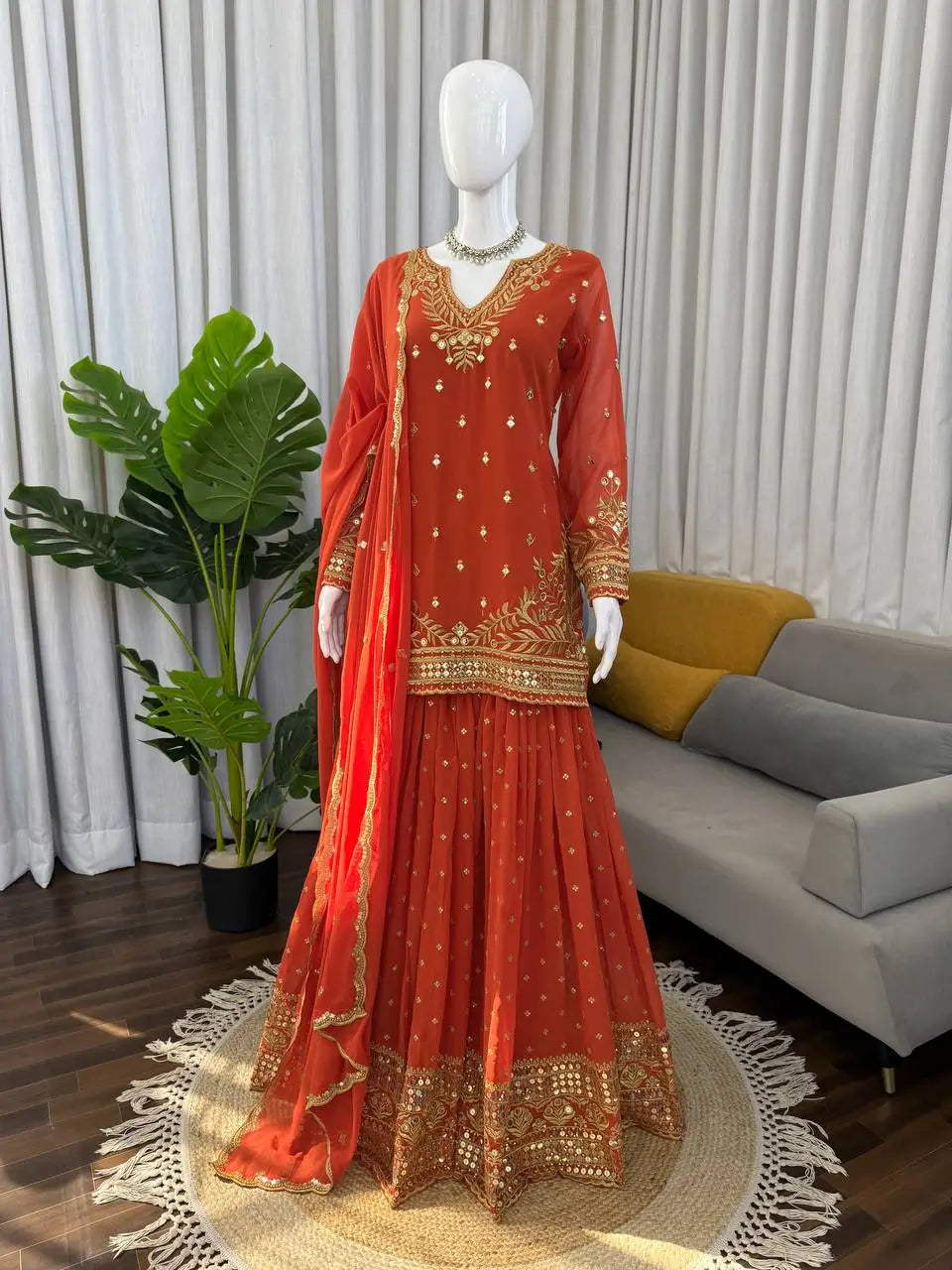 Festive Embroidered Georgette Sharara Suit Set