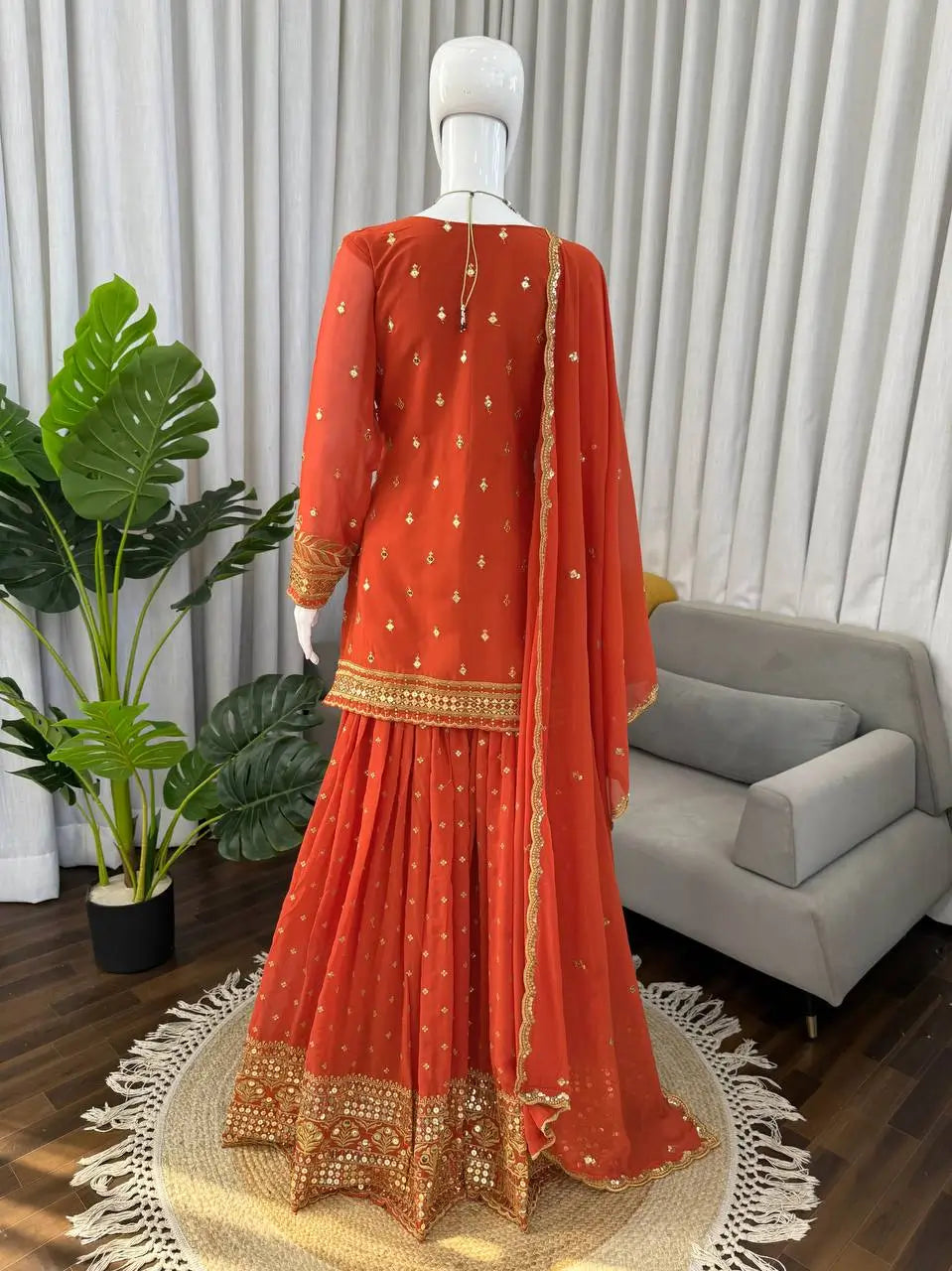 Festive Embroidered Georgette Sharara Suit Set