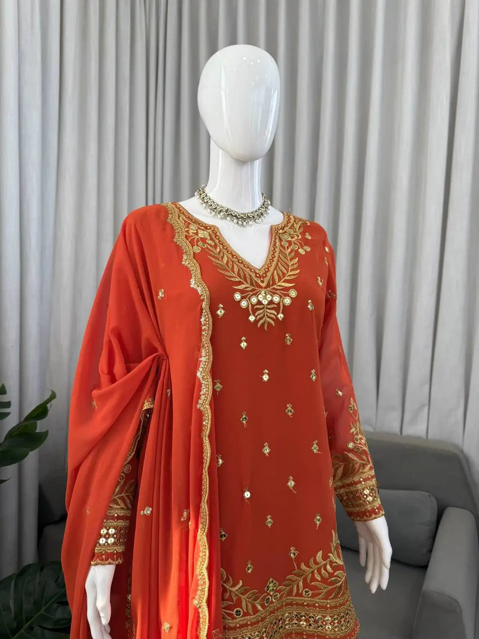 Festive Embroidered Georgette Sharara Suit Set