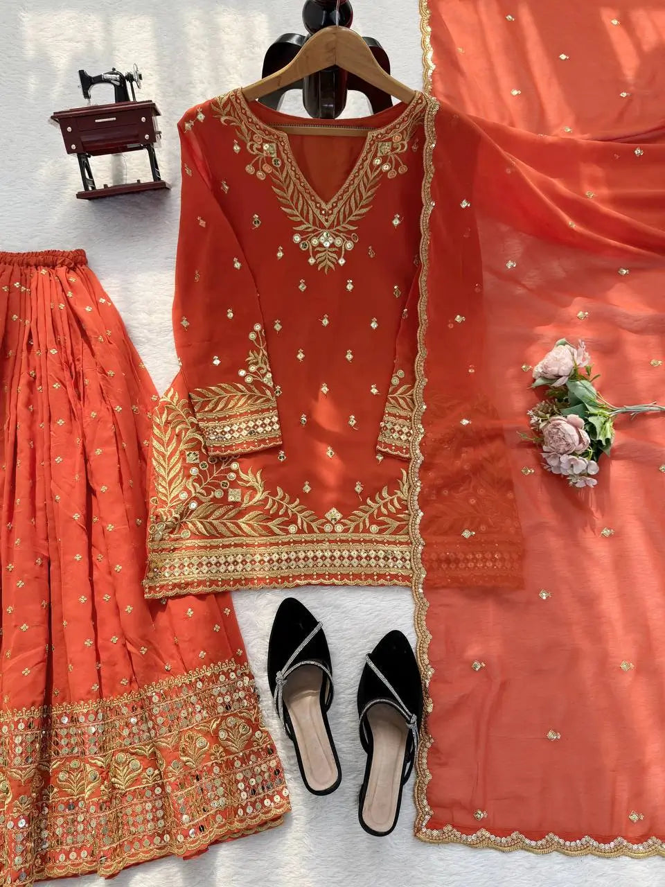 Festive Embroidered Georgette Sharara Suit Set