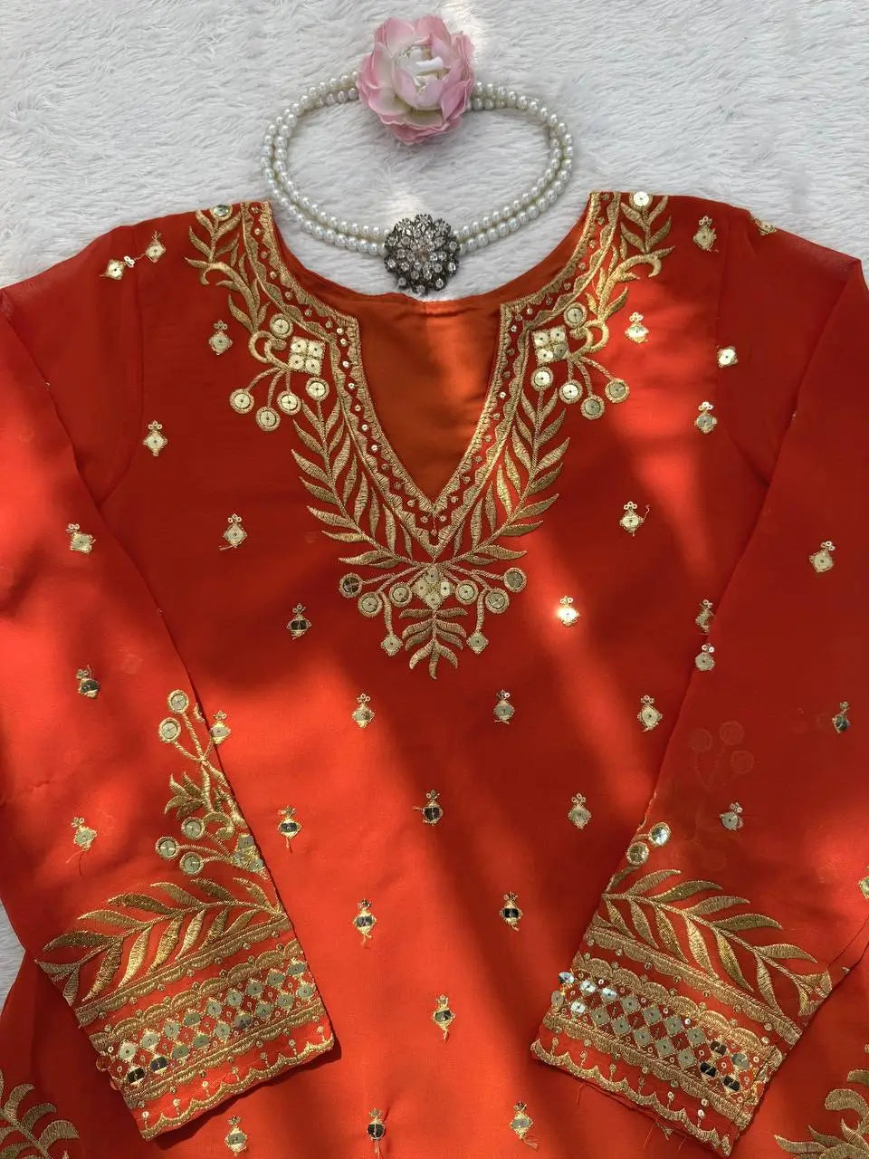 Festive Embroidered Georgette Sharara Suit Set