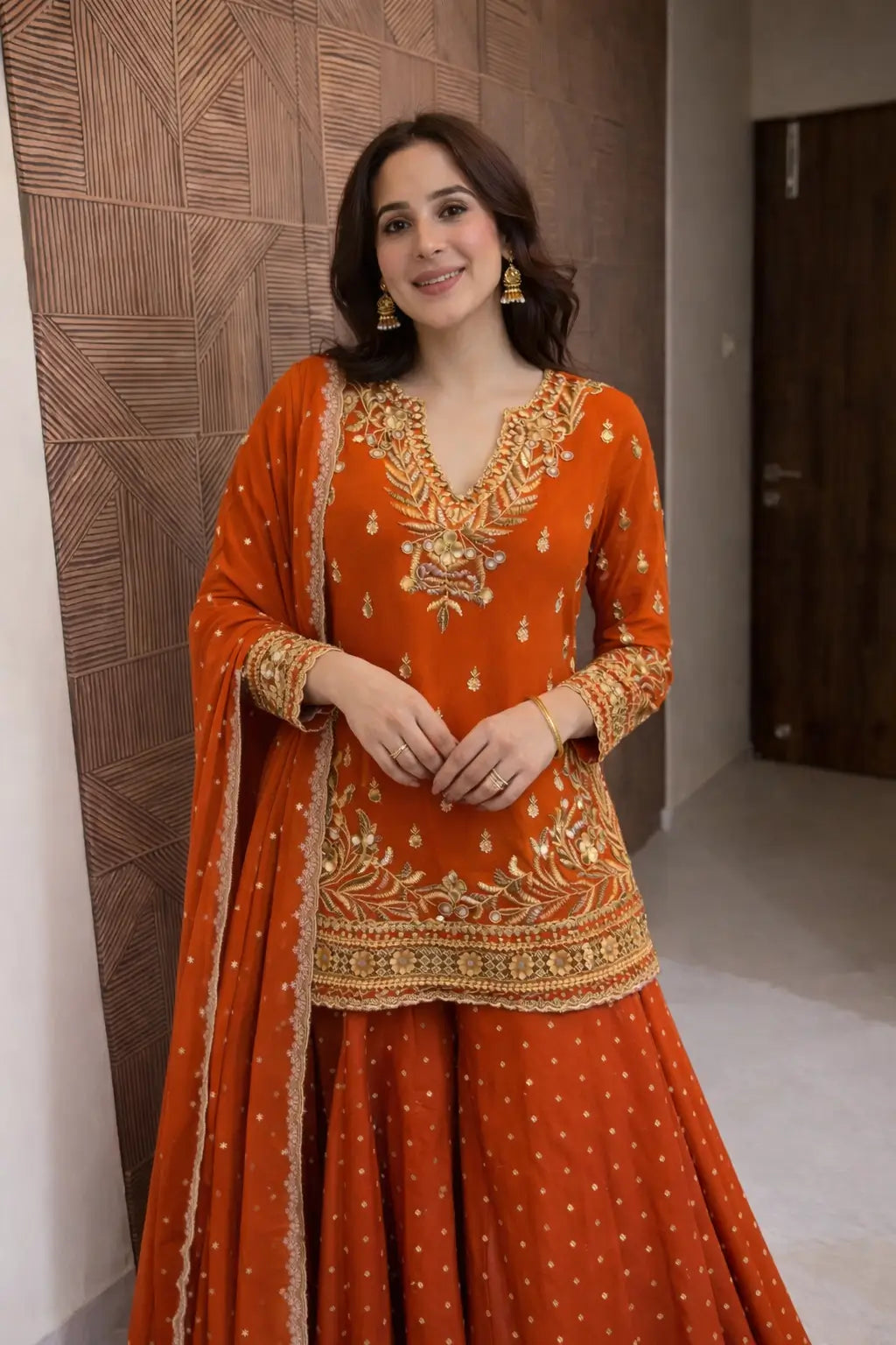 Festive Embroidered Georgette Sharara Suit Set