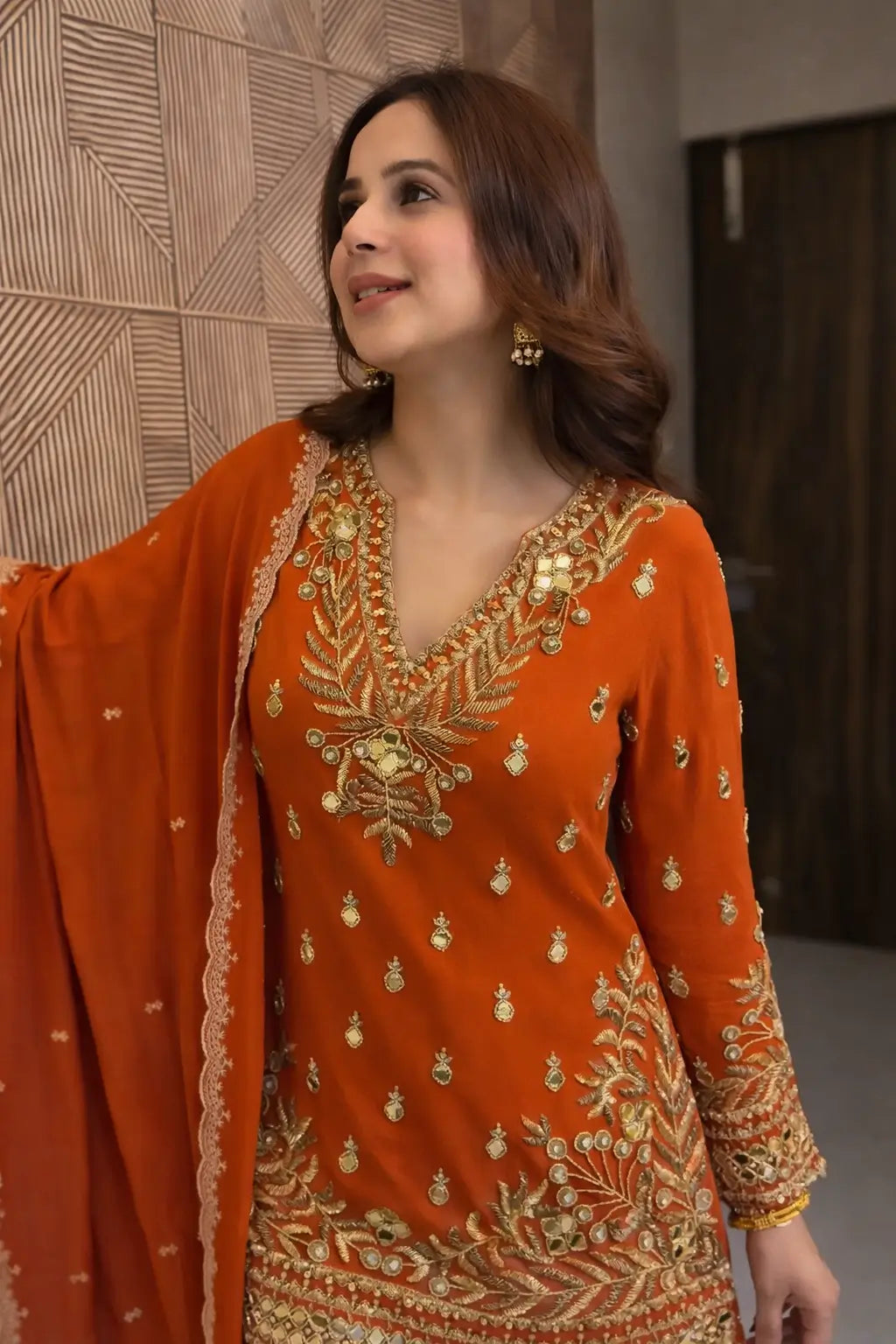 Festive Embroidered Georgette Sharara Suit Set