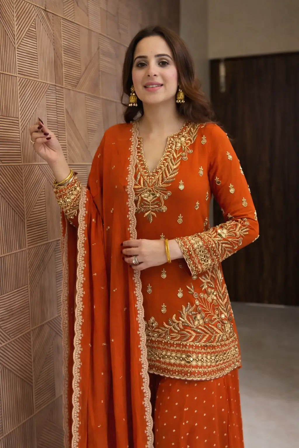 Festive Embroidered Georgette Sharara Suit Set