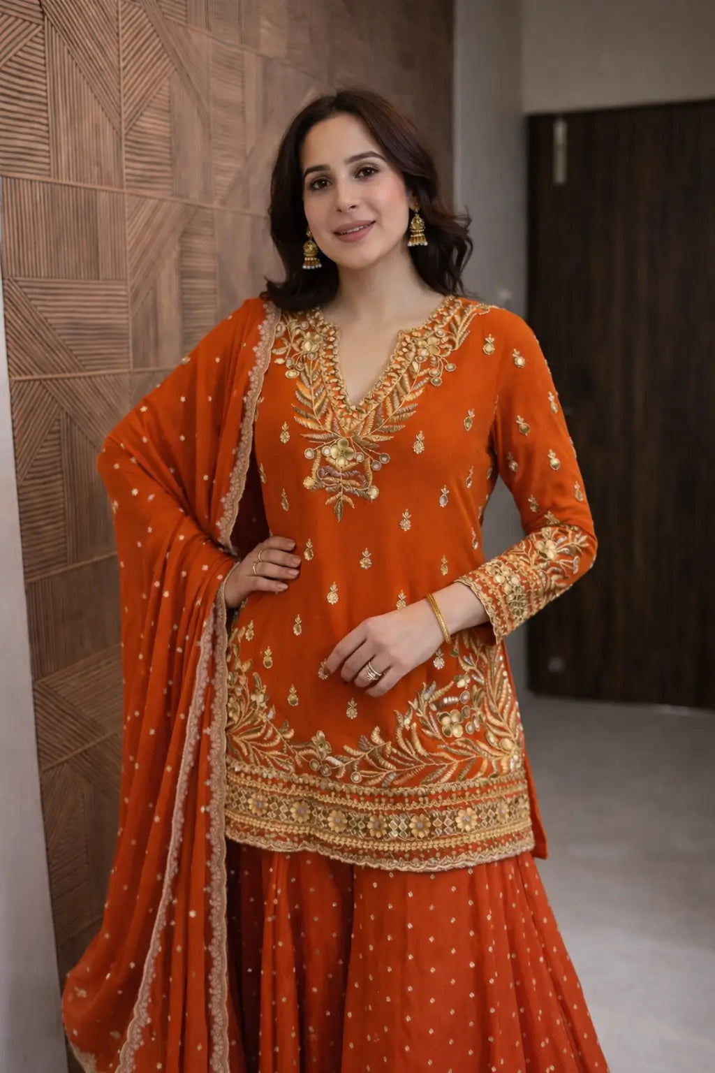Festive Embroidered Georgette Sharara Suit Set