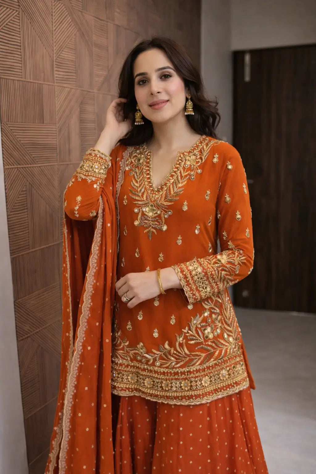 Festive Embroidered Georgette Sharara Suit Set