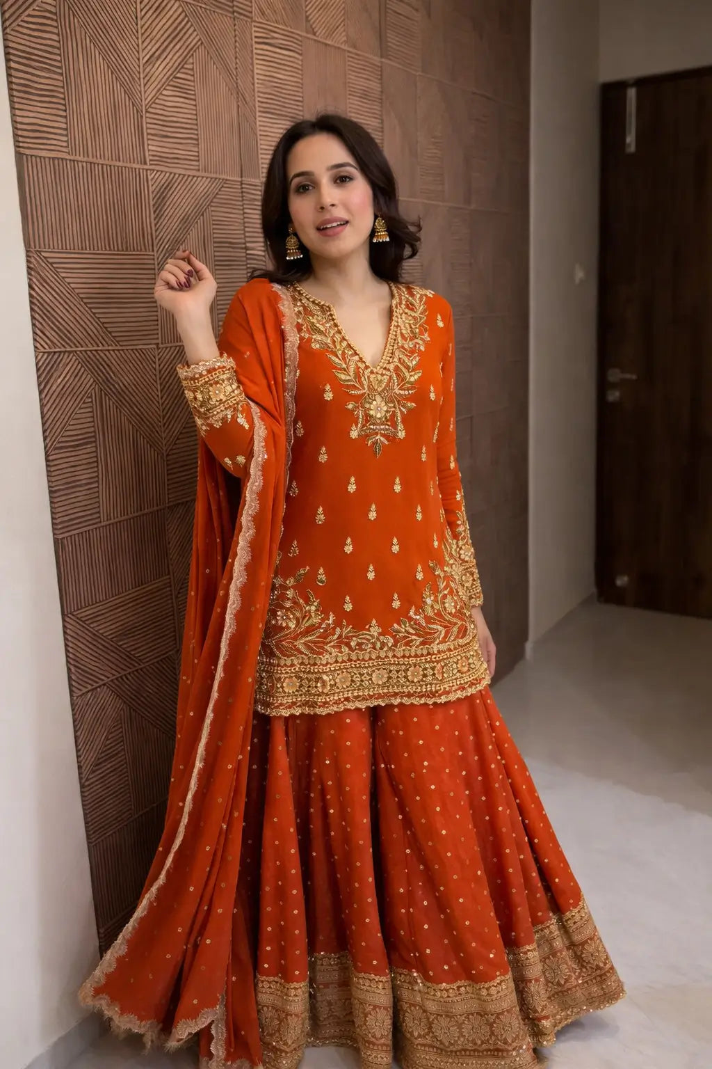 Festive Embroidered Georgette Sharara Suit Set