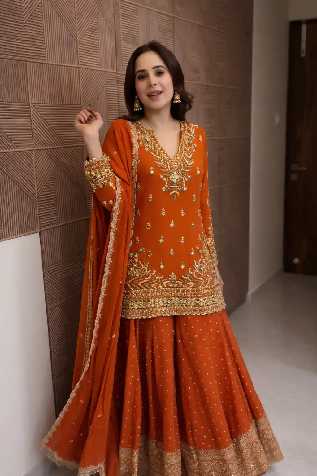 Festive Embroidered Georgette Sharara Suit Set